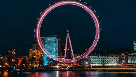 pexels-photo-3835461 luminous ferris wheel in modern city district on river bank at night